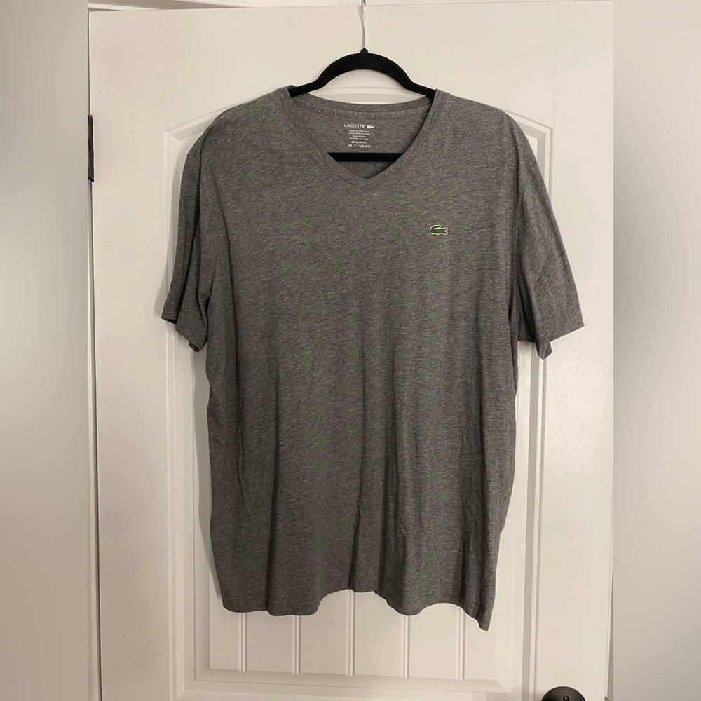 Lacoste dark grey v neck T-shirt size XXL